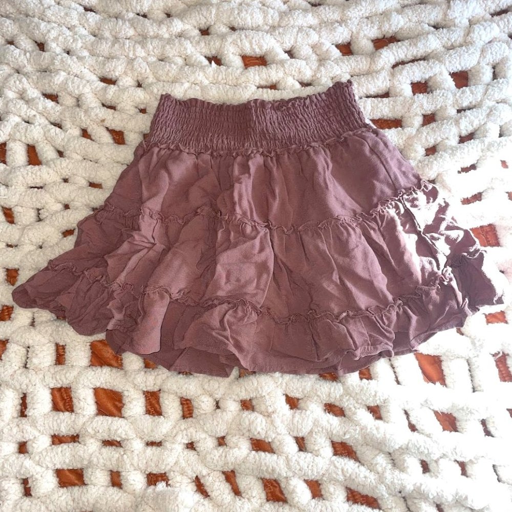 Purple/Blush Ruffled Mini Skirt